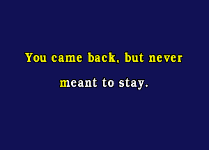You came back. but never

meant to stay.