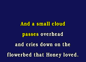 And a small cloud
passes overhead

and cries down on the

flowerbcd that Honey loved.