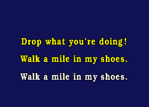 Drop what youke doing!

Walk a mile in my shoes.

Walk a mile in my shoes.