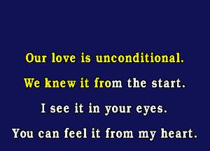 Our love is unconditional.
We knew it from the start.
I see it in your eyes.

You can feel it from my heart.