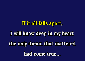 If it all falls apart.
I will know deep in my heart
the only dream that mattered

had come true...
