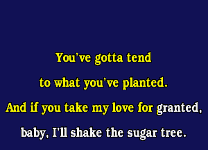 You've gotta tend
to what you've planted.
And if you take my love for granted.
baby. I'll shake the sugar tree.