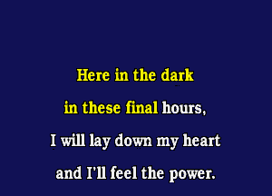 Here in the dark

in these final hours.

I will lay down my heart

and I'll feel the power.