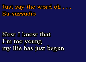 Just say the word oh . . .
Su-sussudio

Now I know that
I'm too young
my life has just begun