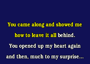 You came along and showed me
how to leave it all behind.
You opened up my heart again

and then. much to my surprise...