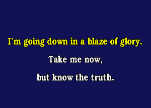 I'm going down in a blaze of glory.

Take me now.

but know the truth.