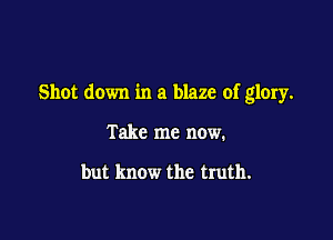 Shot down in a blaze of glory.

Take me now.

but know the truth.