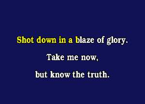 Shot down in a blaze of glory.

Take me now.

but know the truth.