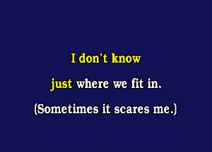 I don't know

just where we fit in.

(Sometimes it scares me.)