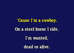 Cause I'm a cowboy.

On a steel horse I ride.
I'm wanted.

dead or alive.