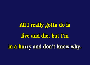 All I really gotta do is

live and die. but I'm

in a hurry and don't know why.