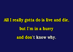 All I really gotta do is live and die.

but I'm in a hurry

and don't know why.