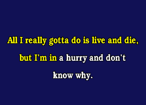 All I really gotta do is live and die.

but I'm in a hurry and don't

know why.