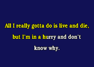 All I really gotta do is live and die.

but I'm in a hurry and don't

know why.