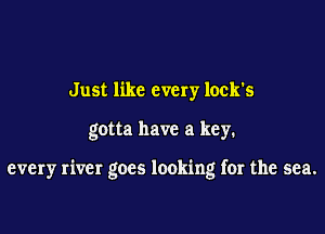 Just like every lock's

gotta have a key.

every river goes looking for the sea.