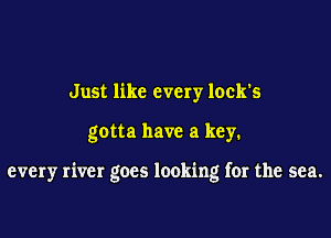 Just like every lock's

gotta have a key.

every river goes looking for the sea.