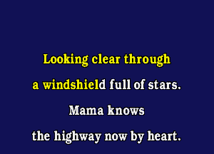Looking clear through
a windshield full of stars.
Mama knows

the highway now by heart.