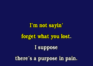 I'm not sayin'

forget what you lost.

I suppose

there's a purpose in pain.