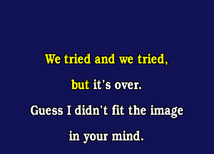 We tried and we tried.

but it's over.

Guess I didn't fit the image

in your mind.