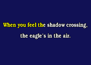 When you feel the shadow crossing.

the eagle's in the air.