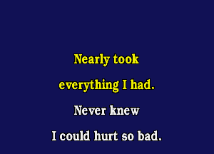 Nearly took

everything I had.

Never knew

I could hurt so bad.