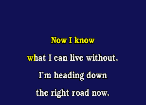 Now I know

what I can live without.

I'm heading down

the right road now.