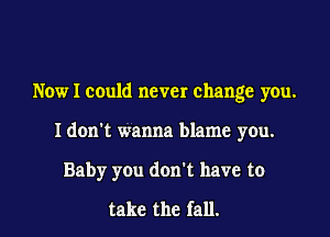 Now I could never change you.

Idon't wanna blame you.
Baby you don't have to
take the fall.