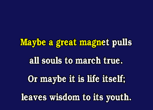 Maybe a great magnet pulls
all souls to march true.
Or maybe it is life itselfz

leaves wisdom to its youth.