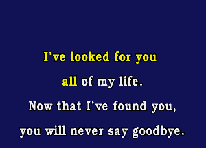 I've looked for you
all of my life.

Now that I've found you.

you will never say goodbye.