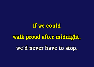 If we could

walk proud after midnight.

we'd never have to stop.