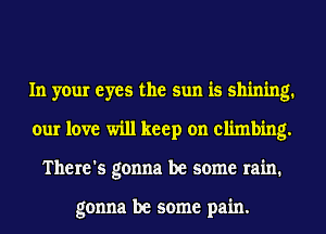 In your eyes the sun is shining.
our love will keep on climbing.
There's gonna be some rain.

gonna be some pain.