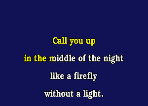 Call you up

in the middle of the night
like a firefly

without a light.