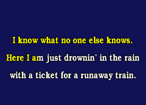 I know what no one else knows.
Here I am just drownin' in the rain

with a ticket for a runaway train.