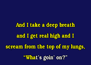 And I take a deep breath
and I get real high and I
scream from the top of my lungs.

What's goin' on?