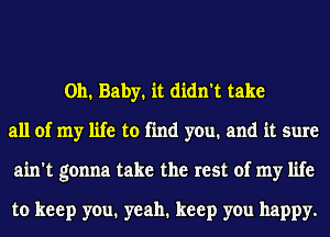 Oh. Baby. it didn't take
all of my life to find you. and it sure
ain't gonna take the rest of my life

to keep you. yeah. keep you happy.