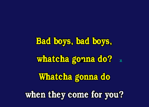 Bad boyS. bad boys.
whatcha gonna do?

Whatcha gonna do

when they come for you?