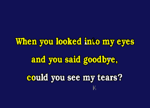 When you looked imo my eyes

and you said goodbye.

could you see my tears?