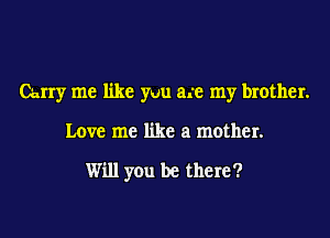 Carry me like yuu age my brother.

Love me like a mother.

Will you be there?