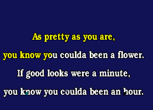 As pretty as you are.
you know you coulda been a Hower.
If good looks were a minute.

you know you coulda been an hour.