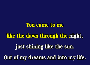 You came to me
like the dawn through the night.
just shining like the sun.

Out of my dreams and into my life.