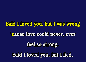 Said I loved you. but I was wrong
'cause love could never. ever
feel so strong.

Said I loved you. but I lied.