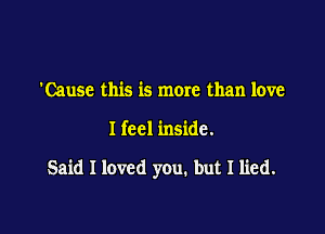 'Cause this is more than love

I feel inside.

Said I loved you. but I lied.