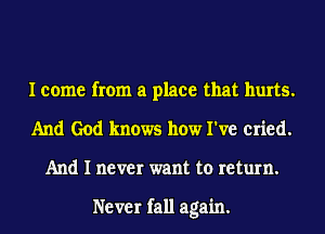 I come from a place that hurts.
And God knows how I've cried.
And I never want to return.

Never fall again.