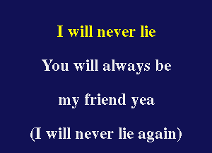 I will never lie
You will always be

my friend yea

(I will never lie again)