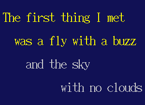 The first thing I met

was a fly with a buzz

and the sky

with no Clouds