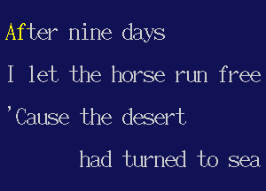 After nine days

I let the horse run free
,Cause the desert
had turned to sea