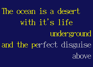 The ocean is a desert
with ifs life
underground
and the perfect disguise
above