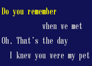 Do you remember

when we met

0h, That's the day

I knew you were my pet