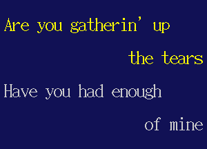 Are you gatherin, up

the tears
Have you had enough

of mine