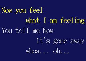 Now you feel
what I am feeling

You tell me how
it's gone away
whoa... oh...